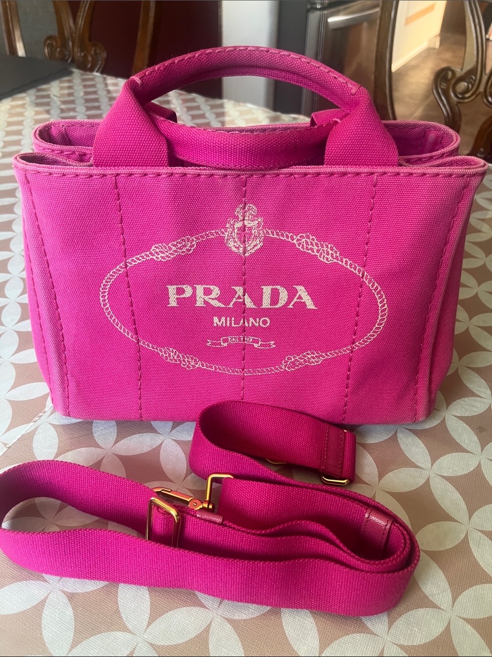 Prada Hot Pink Canvas Mini Tote with Detachable Strap